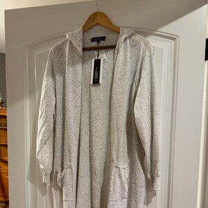 Women's Cardigan white with specks of color, hood, pockets